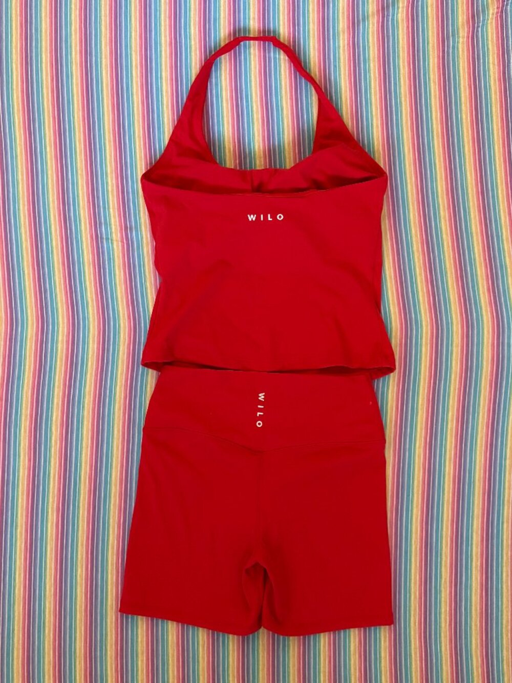 NWOT Wilo the Label Activewear Biker Short and Halter Top Red Set Size Medium